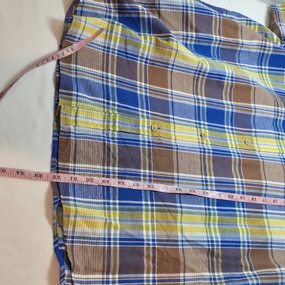 Roundtree Yorke Men's Shirt Size XXL Plaid Short Sleeve Linen Blend Brown (01) - Picture 8 of 9